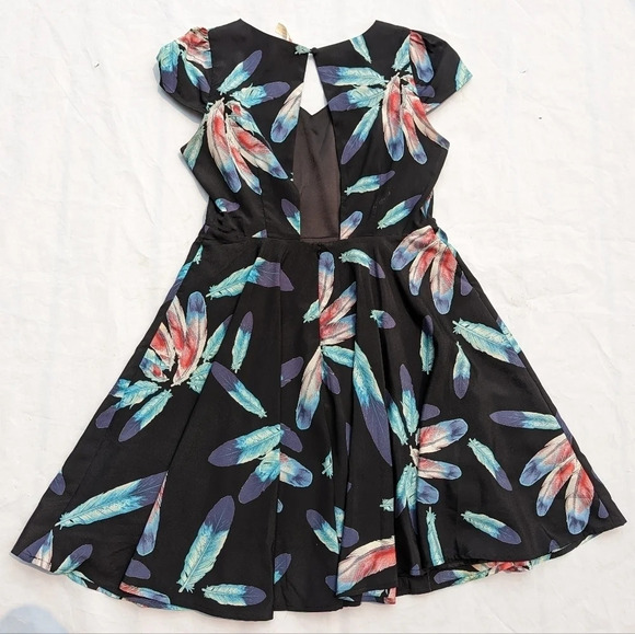Alice Moon Anthropologie Black Feather Print Cut Out Dress - Fit & Flair Woman L - Picture 5 of 6